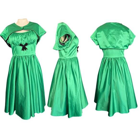 Pinup Couture Dresses & Skirts - Pinup Couture Evelyn Swing Dress in green satin with reversable velvet bolero XL